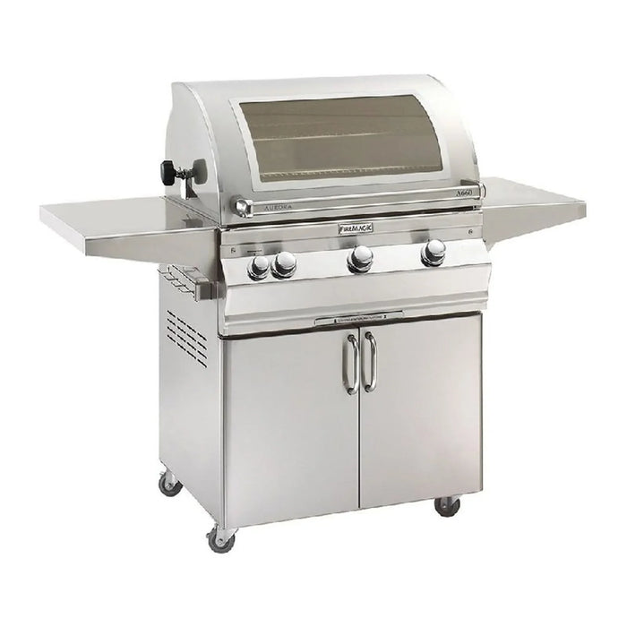 Aurora Natural Gas Freestanding Grill W/ Backburner, Rotisserie Kit & Analog Thermometer, 30", Fire Magic