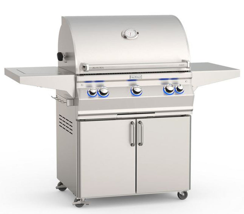 Aurora Natural Gas Freestanding Grill W/ Backburner, Rotisserie Kit & Analog Thermometer, 30", Fire Magic