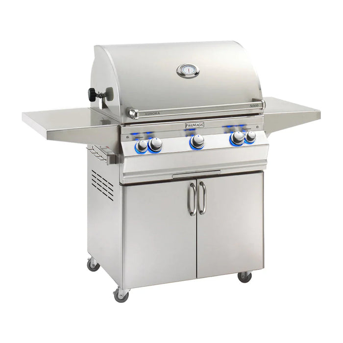 Aurora Natural Gas Freestanding Grill W/ Backburner, Rotisserie Kit & Analog Thermometer, 30", Fire Magic