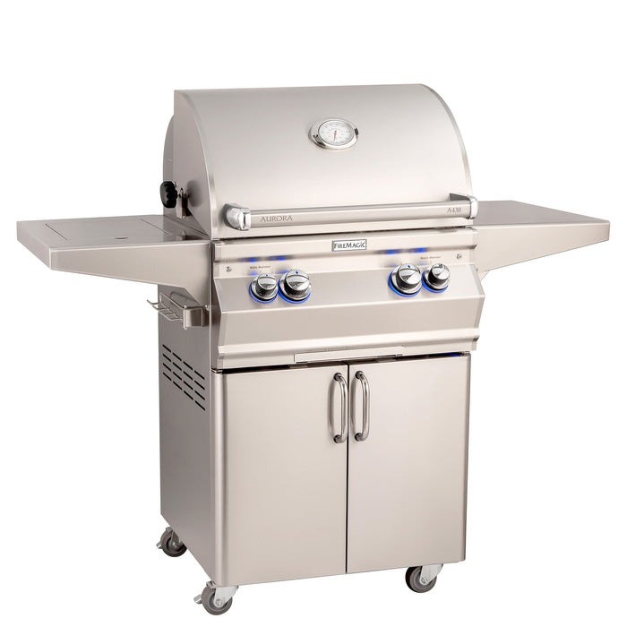 Aurora Natural Gas Portable Freestanding Small Grill With Single Side Burner & Analog Thermometer - 24"Fire Magic