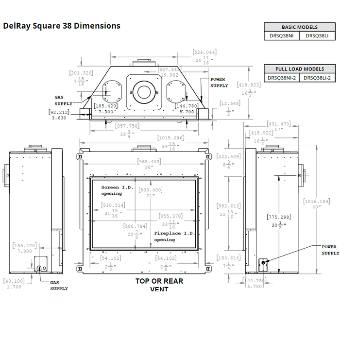 Montigo DelRay Square Direct Vent Gas Fireplace - 38" (Basic)