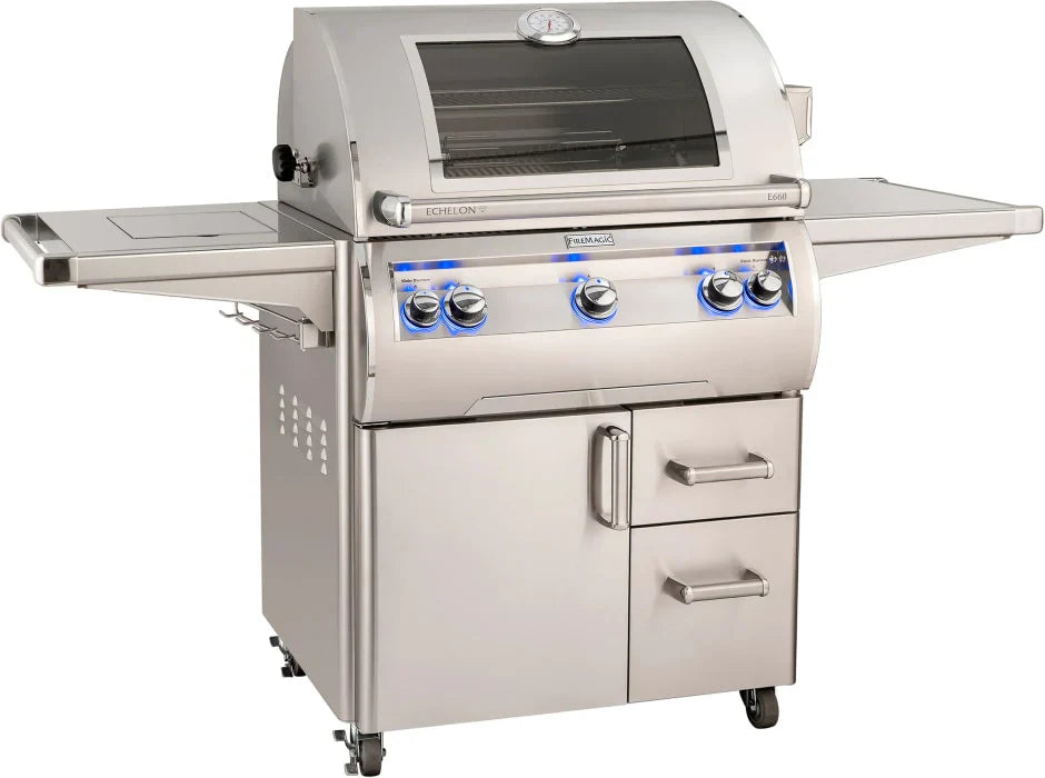 Echelon Diamond Freestanding Grill, Single Side Burner, Backburner, Rotisserie Kit, 1 Sear Burner and Analog Thermometer, Natural Gas , 30", Fire Magic