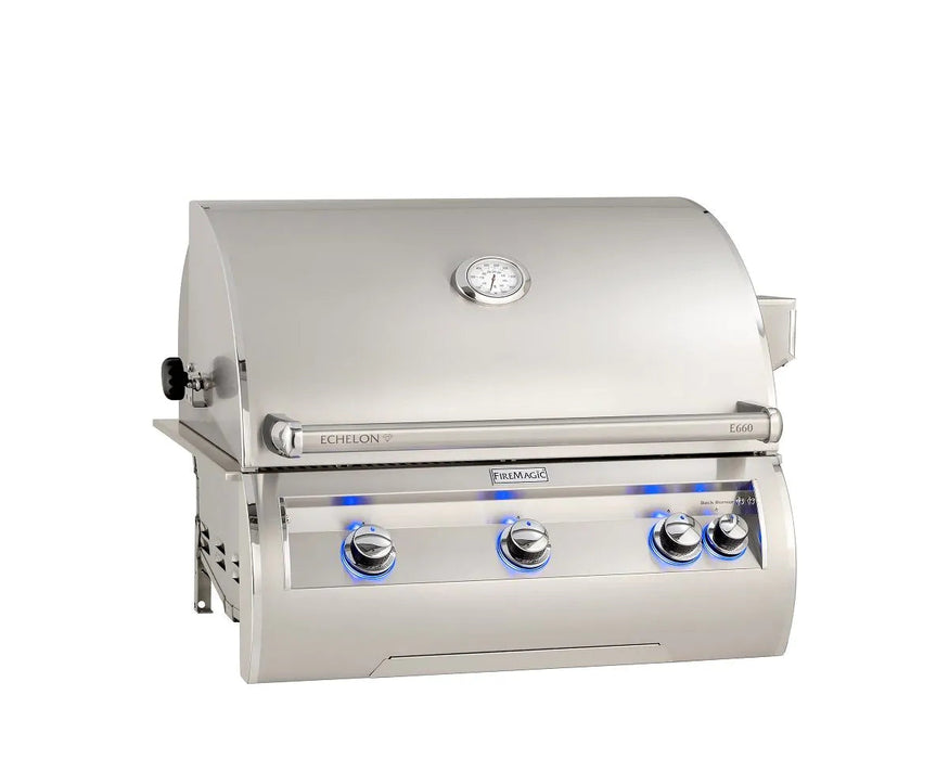 Echelon Diamond Natural Gas Built-In Grill with 1 Sear Burner, Backburner, Rotisserie Kit, and Analog Thermometer Window