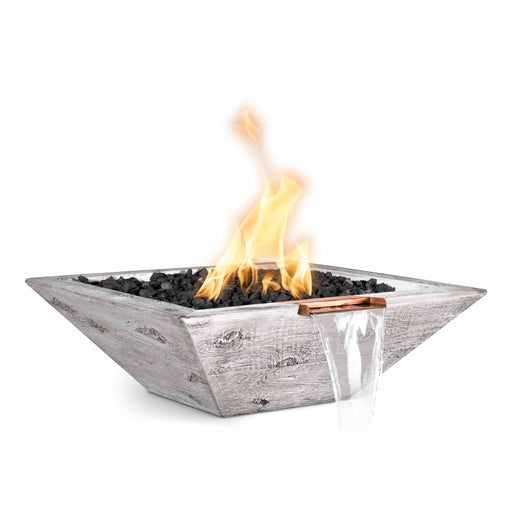 The Outdoor Plus 24" Maya Fire & Water Bowl - Wood Grain Concrete Fire & Water Bowl Ivory / 24" / Match Lit