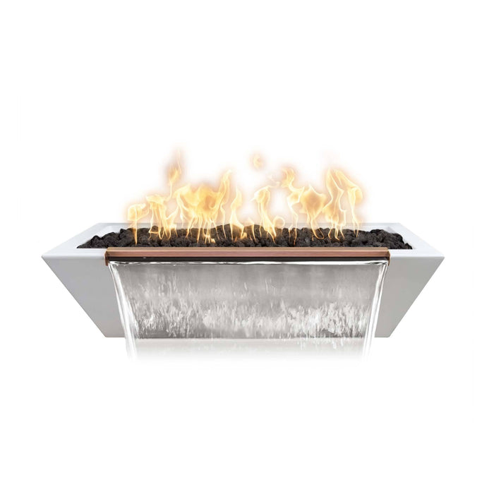 The Outdoor Plus 48" X 20" Maya Fire & Water Bowl - Linear GFRC Fire & Water Bowl White / Match Lit / Natural Gas