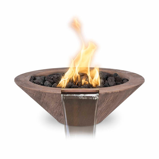 The Outdoor Plus Cazo Fire & Water Bowl - Wood Grain Concrete Fire & Water Bowl Oak / 24" / Match Lit