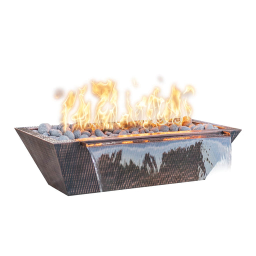 The Outdoor Plus Maya Fire & Water Bowl - Linear - Metal Fire & Water Bowl Hammered Copper / 48" X 20" / Match Lit