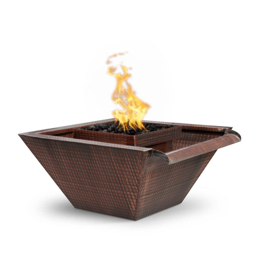 The Outdoor Plus Maya Fire & Water Bowl - Wide Gravity Spill Copper Fire & Water Bowl 30" / Match Lit / Natural Gas