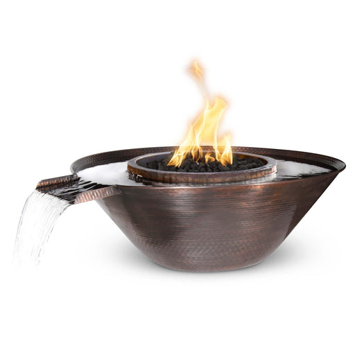 The Outdoor Plus Remi Hammered Patina Copper Fire & Water Bowl - Gravity Spill Fire & Water Bowl 31" / Match Lit / Natural Gas