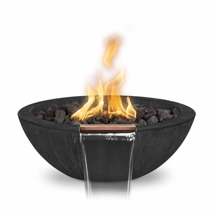 The Outdoor Plus Sedona Water & Fire Bowl - Wood Grain Concrete Fire & Water Bowl Ebony / Match Lit / Natural Gas