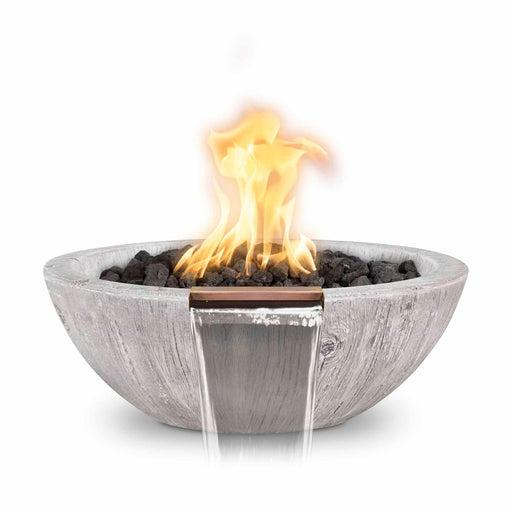 The Outdoor Plus Sedona Water & Fire Bowl - Wood Grain Concrete Fire & Water Bowl Ivory / Match Lit / Natural Gas