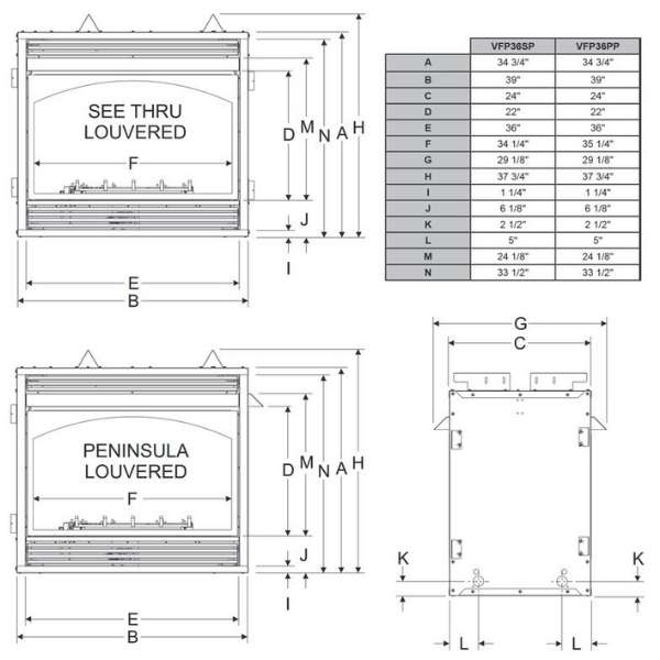 Empire Vail Premium 36 Peninsula and See-Thru Vent Free Gas Fireplace - VFP36